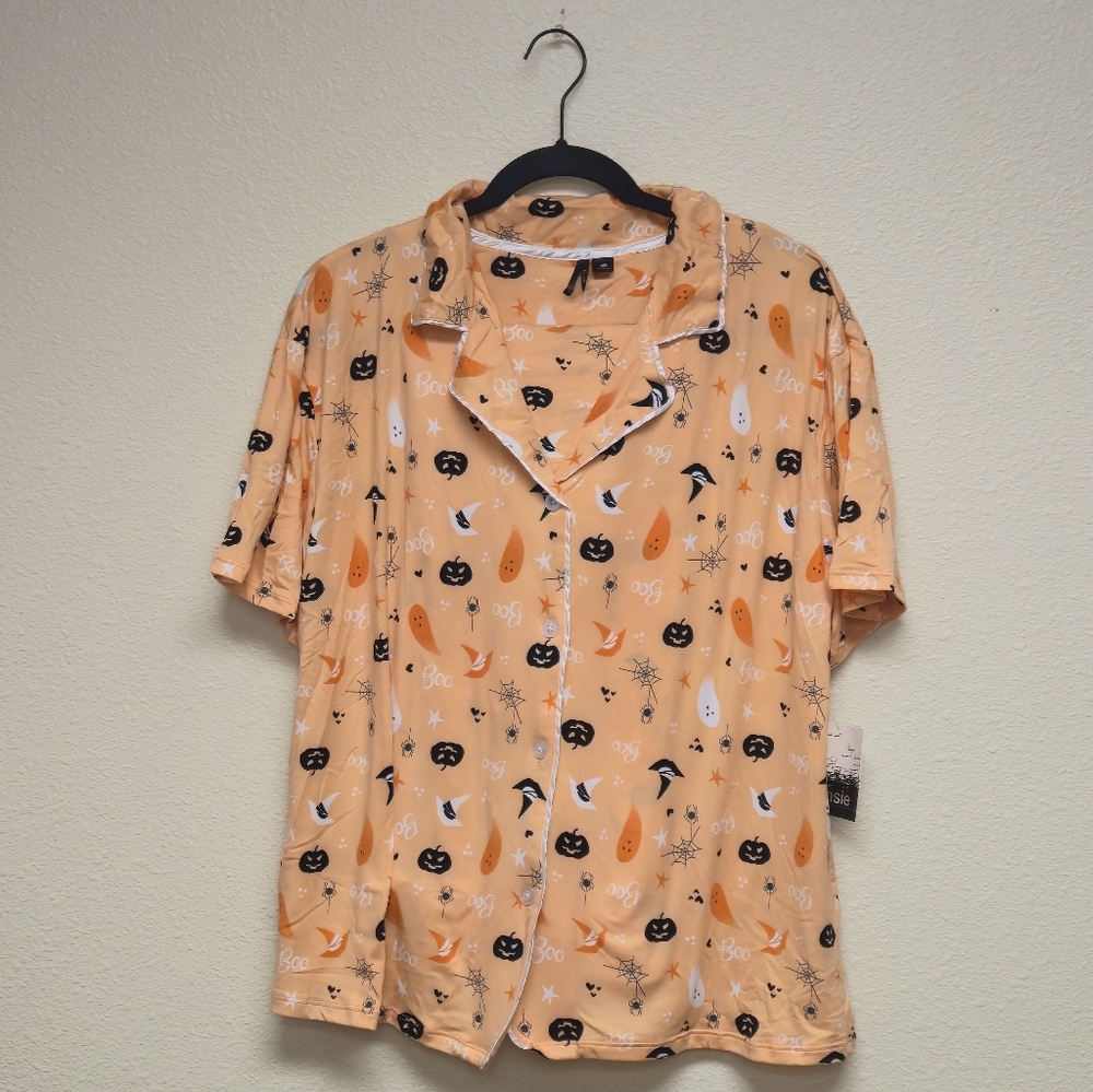 Kensie Short-Sleeve Button Up Halloween Pajamas